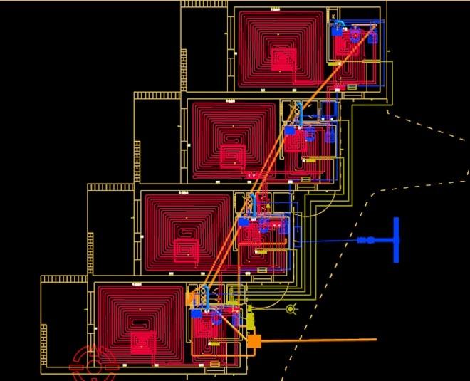 Plano técnico de las instalaciones de la nueva residencia de estudiantes en La Puebla de Don Fadrique, Granada, con el trazado de sistemas eléctricos y de climatización.